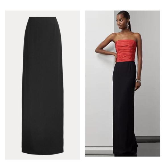 Ralph Lauren Collection Purple Label Black Maxi Skirt Satin Crepe Pencil 4 Small - Picture 1 of 8